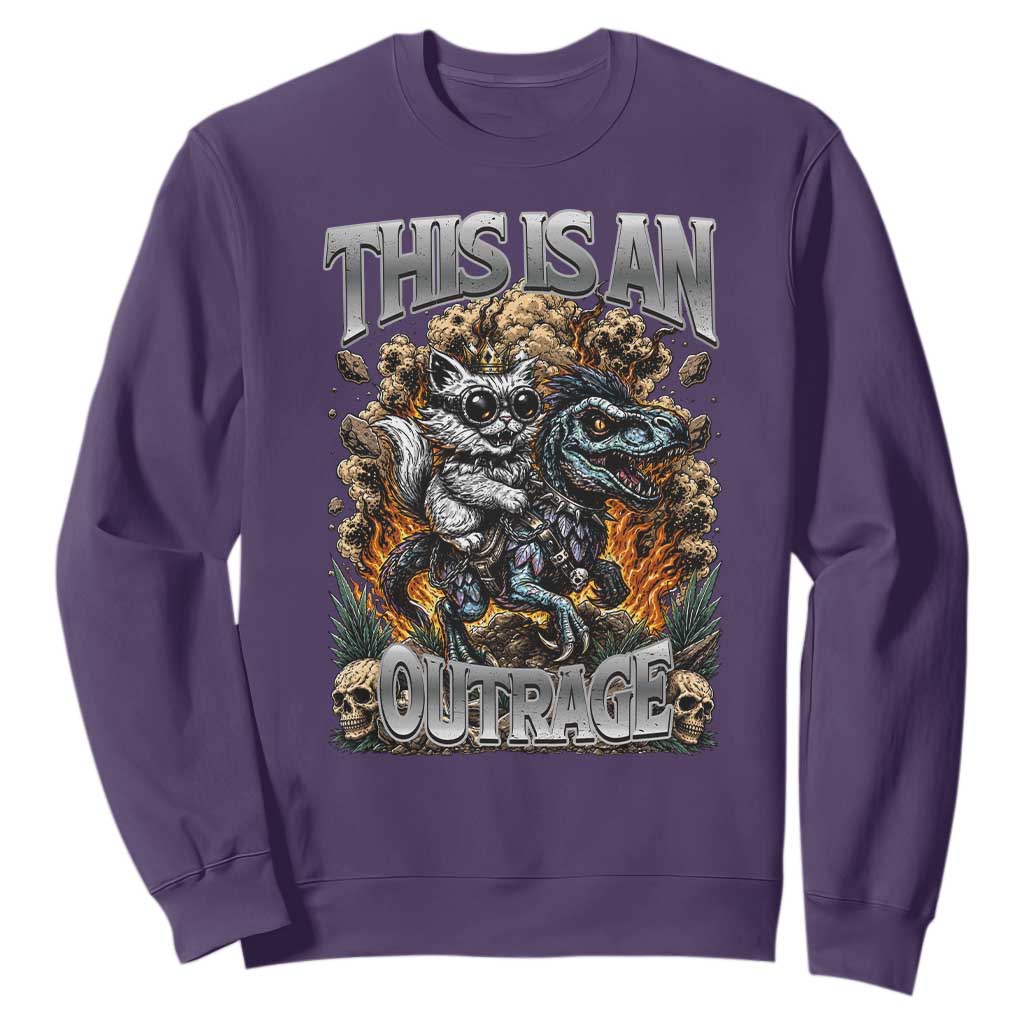 Gothic This Is An Outrage Princess Cat Riding Dinosaur Sweatshirt Fantasy Reader Gift