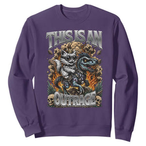 Gothic This Is An Outrage Princess Cat Riding Dinosaur Sweatshirt Fantasy Reader Gift