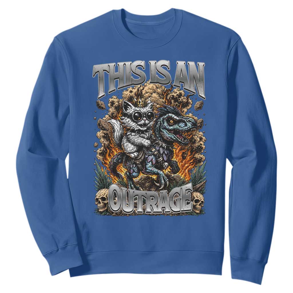 Gothic This Is An Outrage Princess Cat Riding Dinosaur Sweatshirt Fantasy Reader Gift