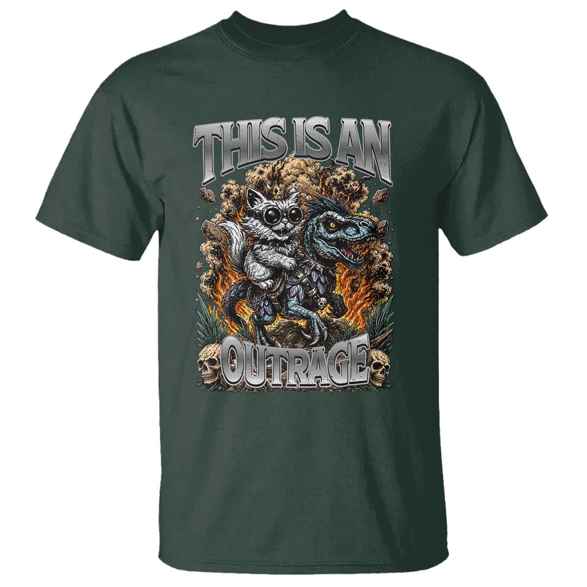 Gothic This Is An Outrage Princess Cat Riding Dinosaur T Shirt Fantasy Reader Gift