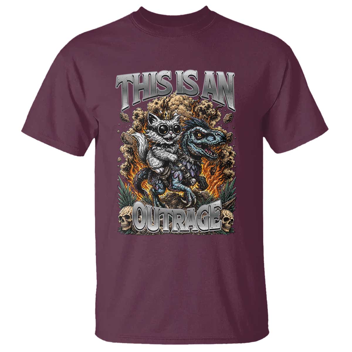 Gothic This Is An Outrage Princess Cat Riding Dinosaur T Shirt Fantasy Reader Gift