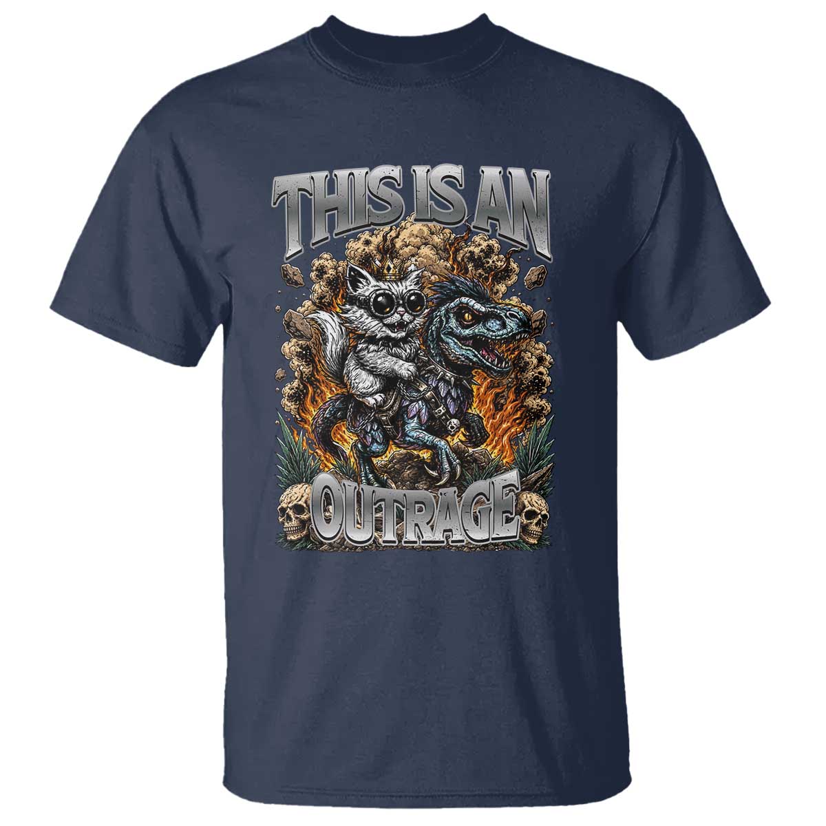 Gothic This Is An Outrage Princess Cat Riding Dinosaur T Shirt Fantasy Reader Gift