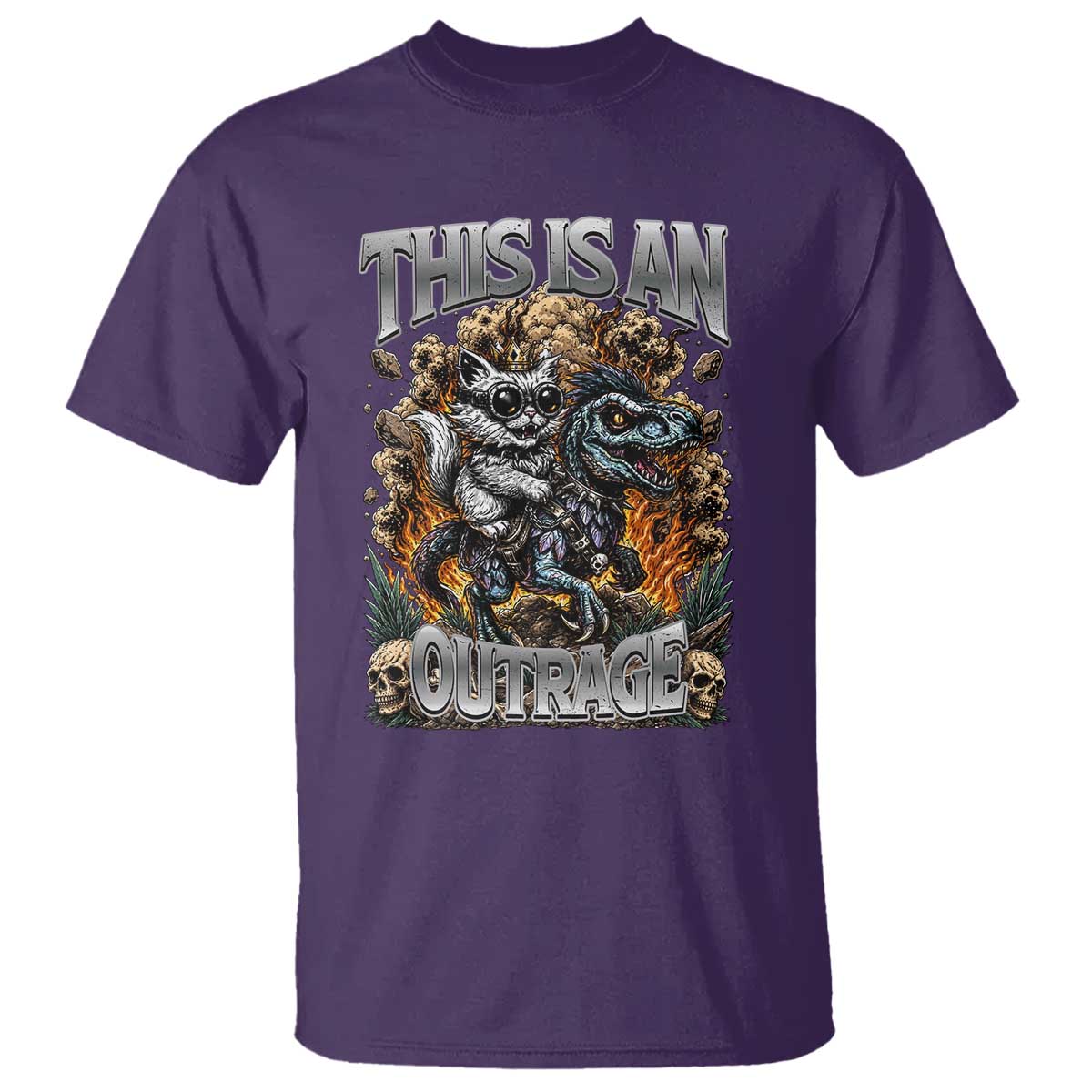Gothic This Is An Outrage Princess Cat Riding Dinosaur T Shirt Fantasy Reader Gift