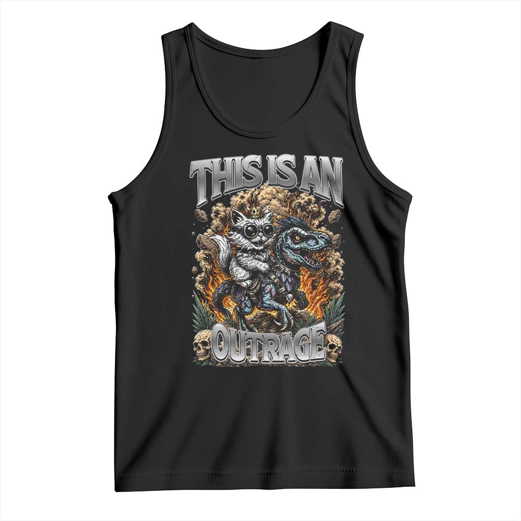 Gothic This Is An Outrage Princess Cat Riding Dinosaur Tank Top Fantasy Reader Gift