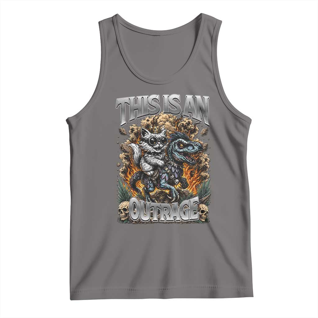 Gothic This Is An Outrage Princess Cat Riding Dinosaur Tank Top Fantasy Reader Gift
