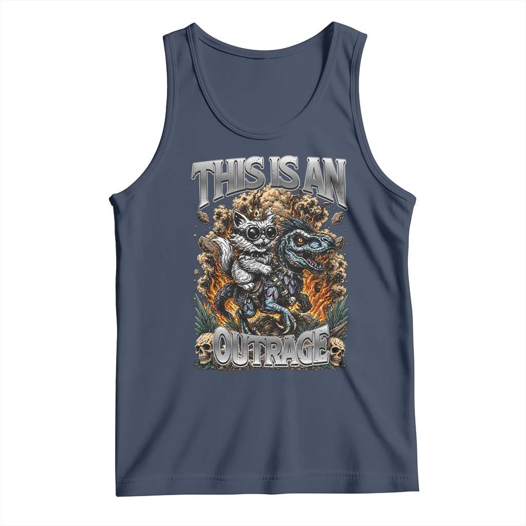 Gothic This Is An Outrage Princess Cat Riding Dinosaur Tank Top Fantasy Reader Gift