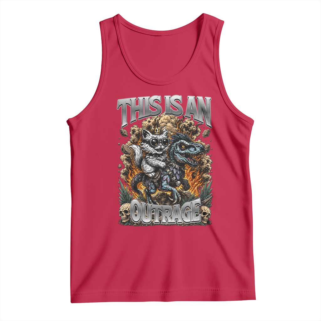 Gothic This Is An Outrage Princess Cat Riding Dinosaur Tank Top Fantasy Reader Gift