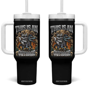 Gothic This Is An Outrage Princess Cat Riding Dinosaur Tumbler With Handle Fantasy Reader Gift