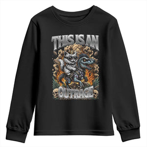 Gothic This Is An Outrage Princess Cat Riding Dinosaur Youth Sweatshirt Fantasy Reader Gift