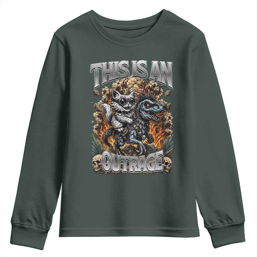 Gothic This Is An Outrage Princess Cat Riding Dinosaur Youth Sweatshirt Fantasy Reader Gift