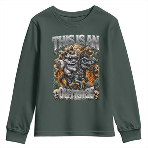 Gothic This Is An Outrage Princess Cat Riding Dinosaur Youth Sweatshirt Fantasy Reader Gift
