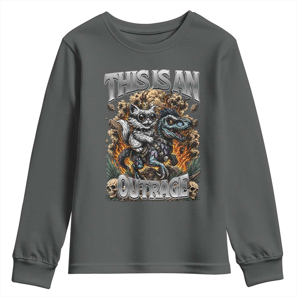 Gothic This Is An Outrage Princess Cat Riding Dinosaur Youth Sweatshirt Fantasy Reader Gift