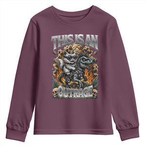 Gothic This Is An Outrage Princess Cat Riding Dinosaur Youth Sweatshirt Fantasy Reader Gift
