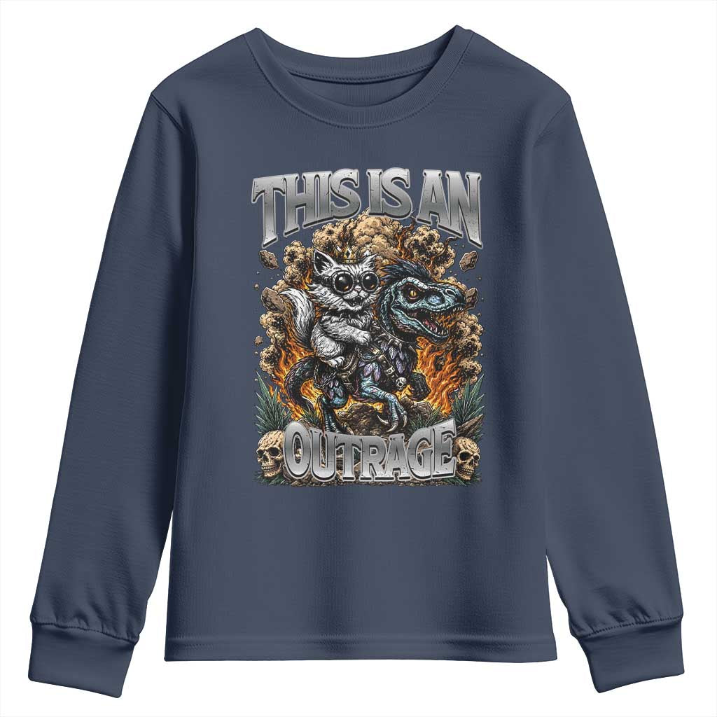 Gothic This Is An Outrage Princess Cat Riding Dinosaur Youth Sweatshirt Fantasy Reader Gift