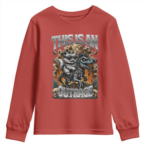 Gothic This Is An Outrage Princess Cat Riding Dinosaur Youth Sweatshirt Fantasy Reader Gift