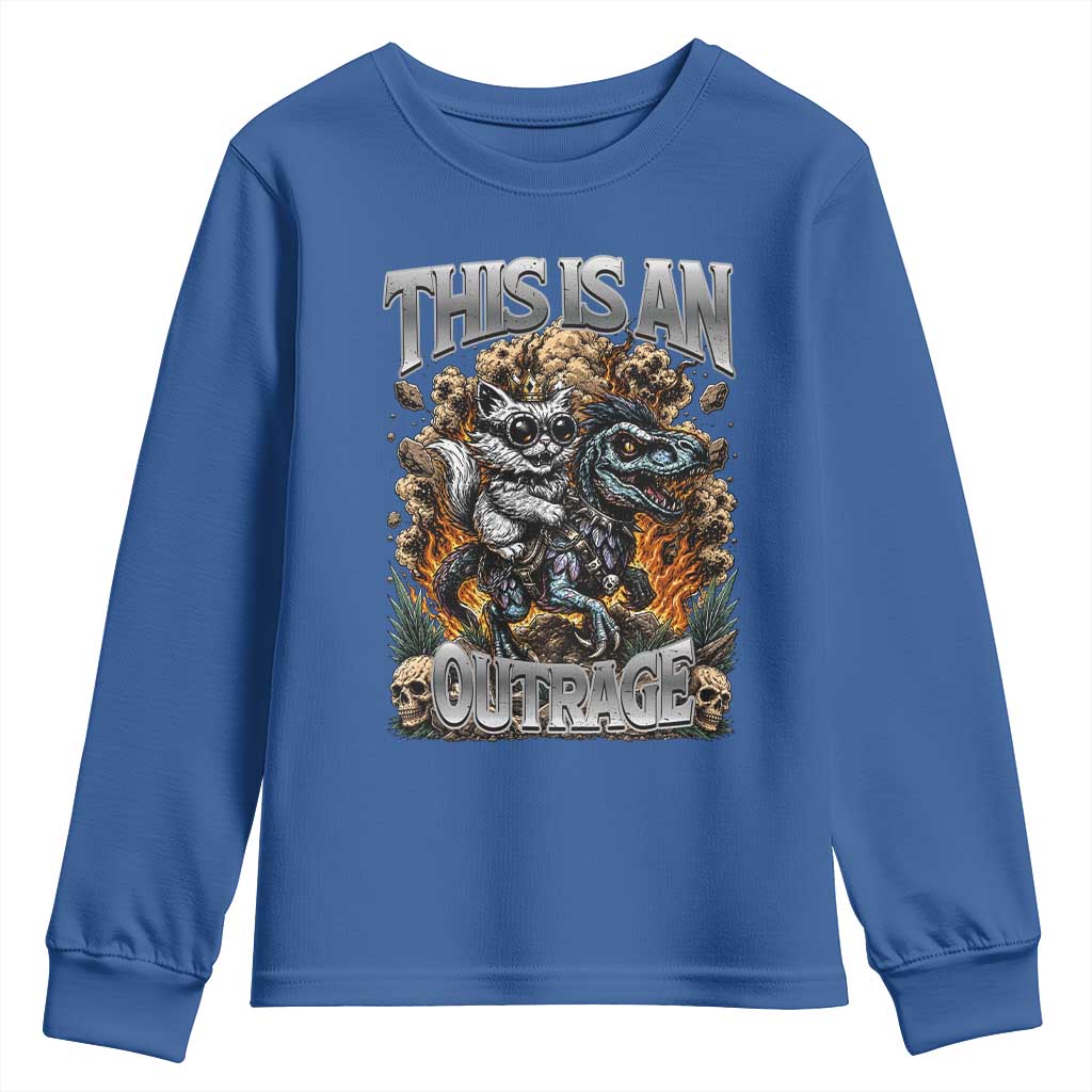 Gothic This Is An Outrage Princess Cat Riding Dinosaur Youth Sweatshirt Fantasy Reader Gift
