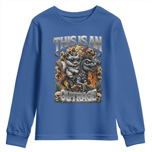 Gothic This Is An Outrage Princess Cat Riding Dinosaur Youth Sweatshirt Fantasy Reader Gift