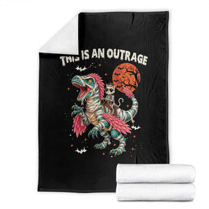 This Is An Outrage Throw Blanket Funny Halloween Skeleton Princess Cat Riding Mummy Dinosaur