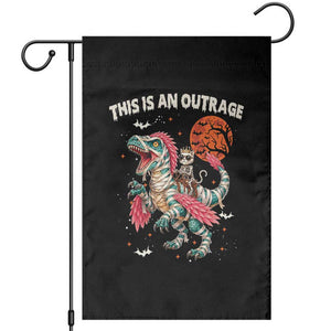 This Is An Outrage Garden Flag Funny Halloween Skeleton Princess Cat Riding Mummy Dinosaur