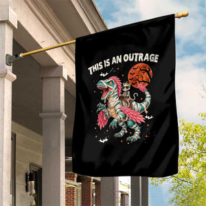 This Is An Outrage Garden Flag Funny Halloween Skeleton Princess Cat Riding Mummy Dinosaur