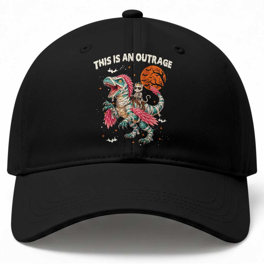 This Is An Outrage Baseball Cap Funny Halloween Skeleton Princess Cat Riding Mummy Dinosaur