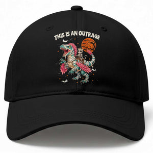 This Is An Outrage Baseball Cap Funny Halloween Skeleton Princess Cat Riding Mummy Dinosaur