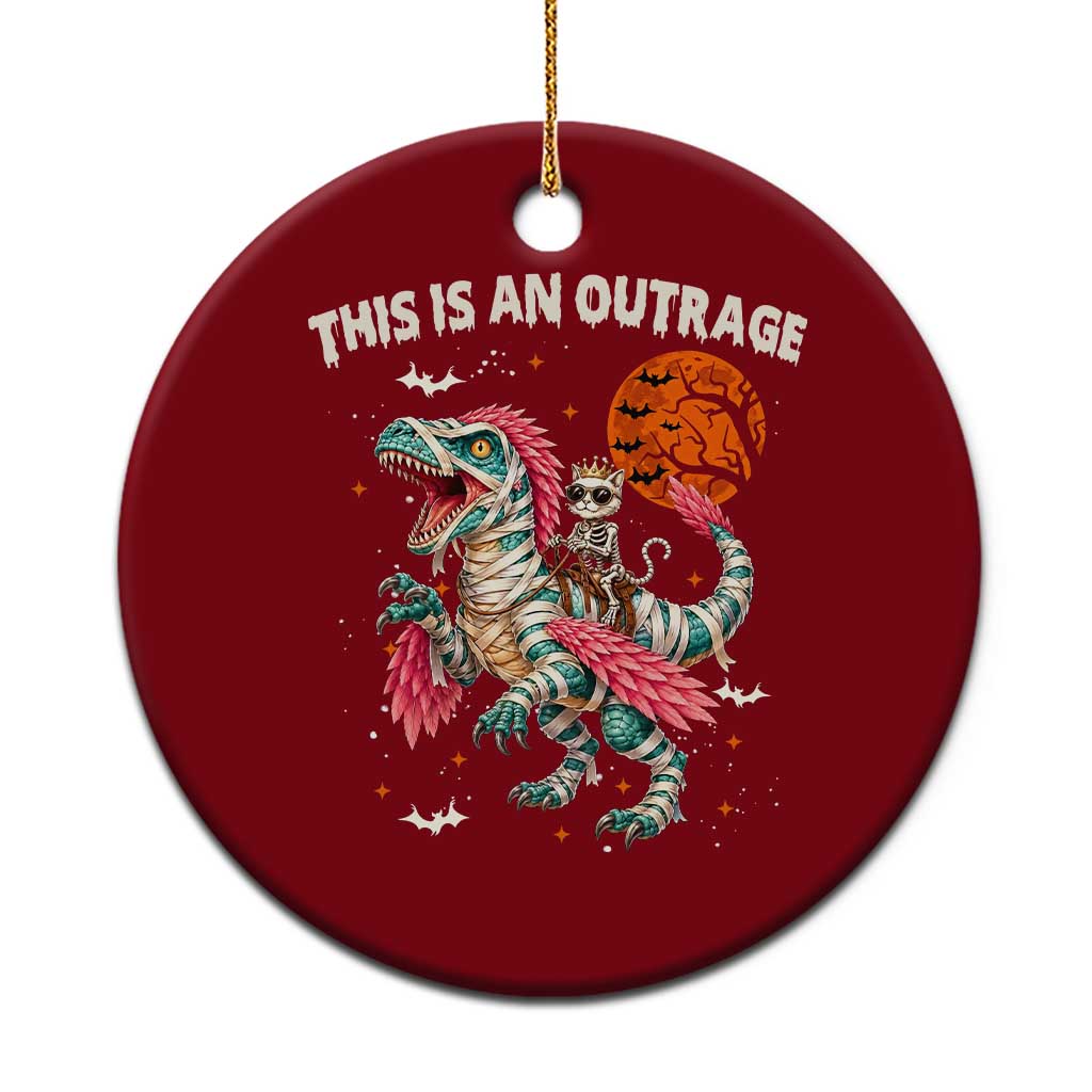 This Is An Outrage Ceramic Ornament Funny Halloween Skeleton Princess Cat Riding Mummy Dinosaur