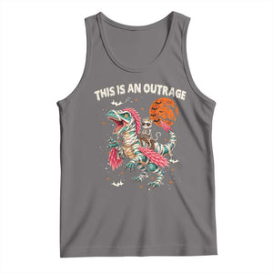 This Is An Outrage Tank Top Funny Halloween Skeleton Princess Cat Riding Mummy Dinosaur
