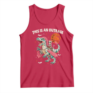 This Is An Outrage Tank Top Funny Halloween Skeleton Princess Cat Riding Mummy Dinosaur