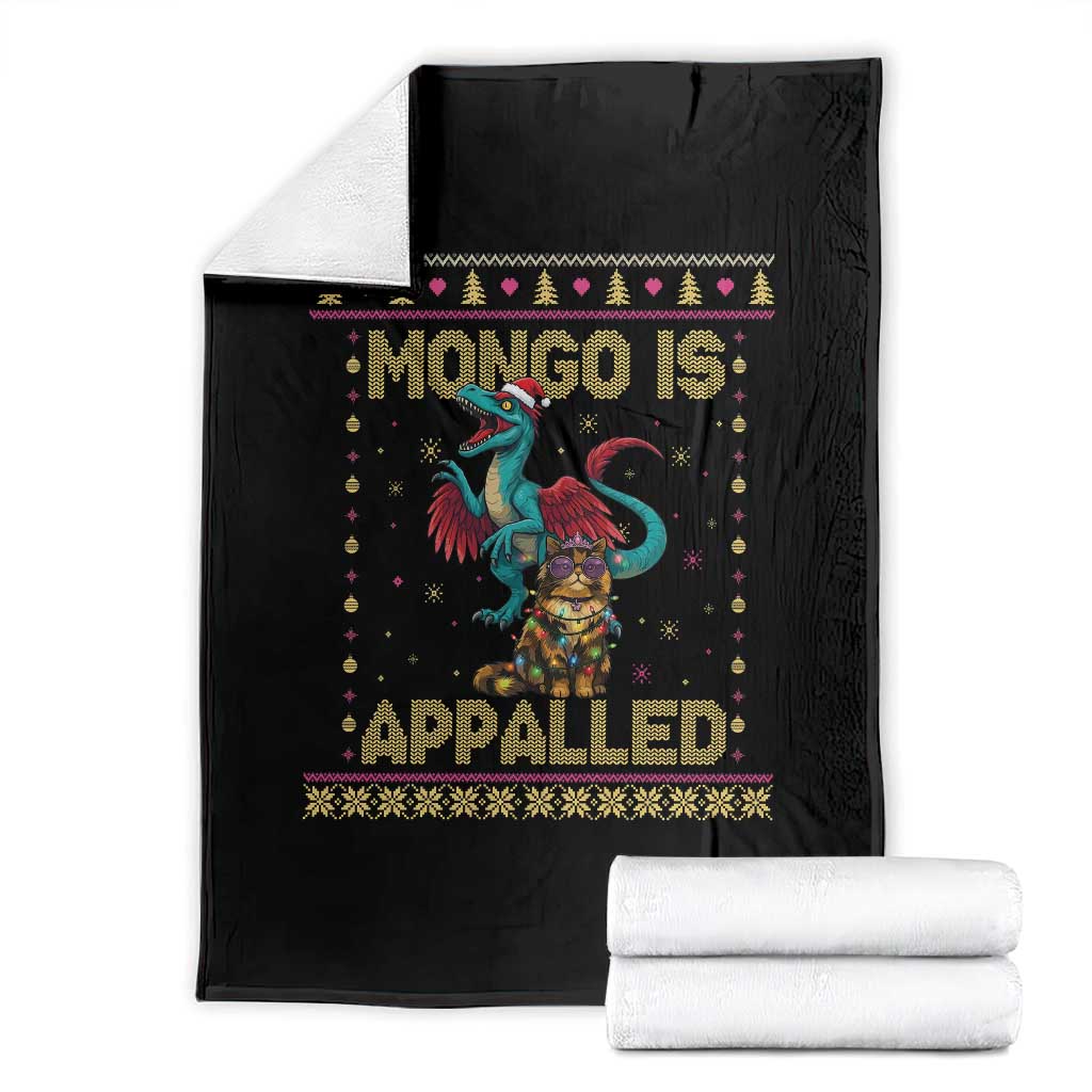 Mongo Is Appalled Princess Cat And Raptor Throw Blanket Ugly Christmas Sweater Holiday Gift