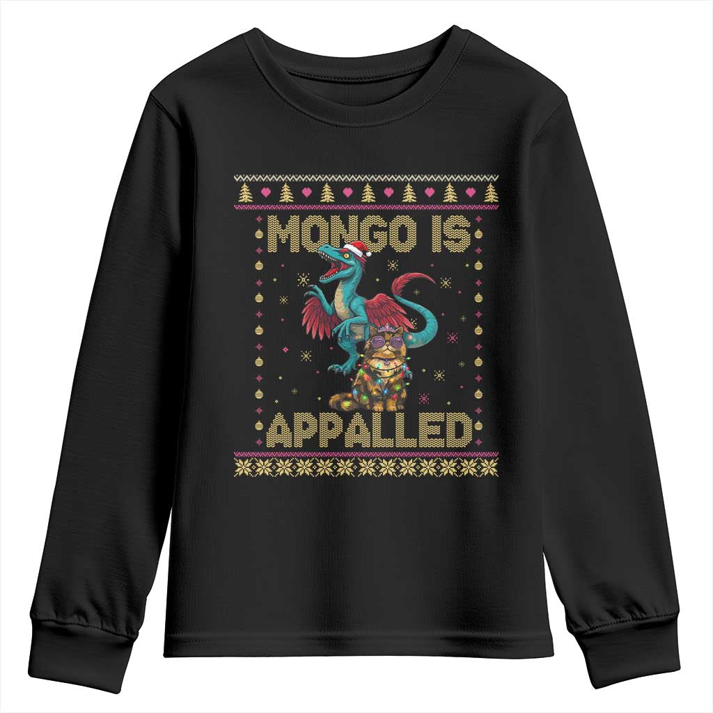 Mongo Is Appalled Princess Cat And Raptor Youth Sweatshirt Ugly Christmas Sweater Holiday Gift