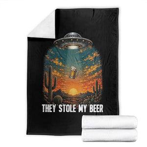 They Stole My Beer Throw Blanket Funny UFO Abducting Beer Mug Vintage Western Gift TS12 Black Print Your Wear