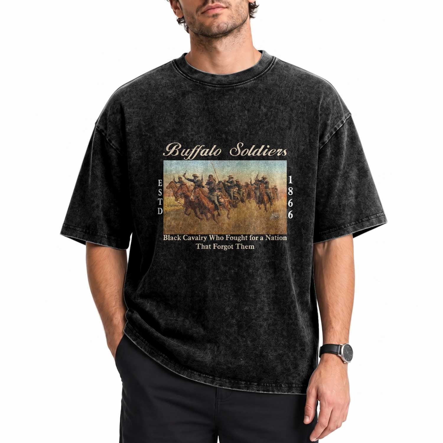 Buffalo Soldiers Black Cavalry 1866 Washed Cotton T-Shirt African American Military History Black History Gift