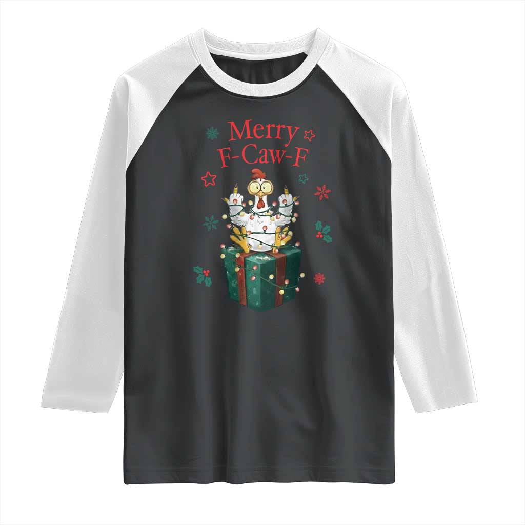 Merry F-Caw-F Chicken Raglan Shirt Funny Christmas Gift TS12 Black White Print Your Wear