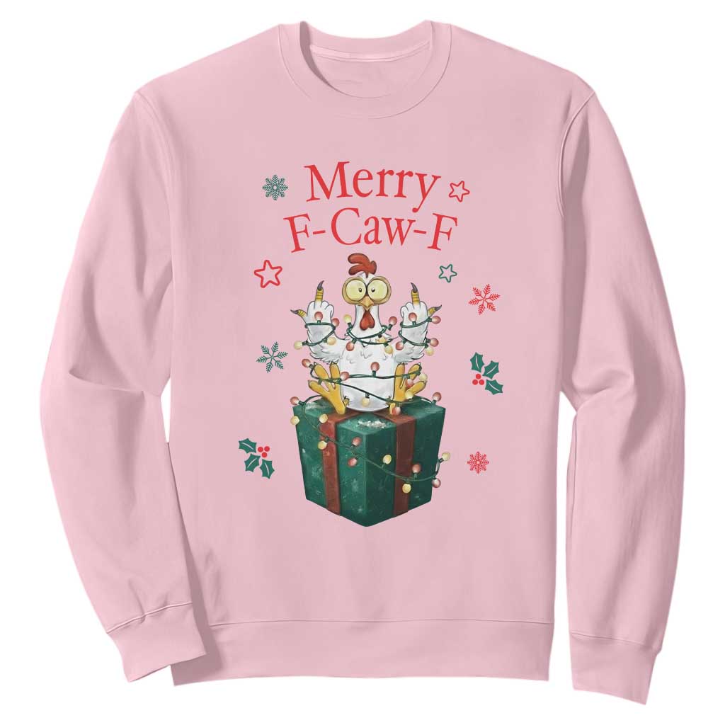 Merry F-Caw-F Chicken Sweatshirt Funny Christmas Gift TS12 Light Pink Print Your Wear