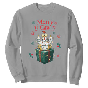 Merry F-Caw-F Chicken Sweatshirt Funny Christmas Gift TS12 Sport Gray Print Your Wear