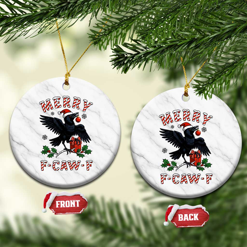 Merry F Caw F Raven Lover Ceramic Ornament Funny Holidays Gift TS12 1pc White Marble Print Your Wear