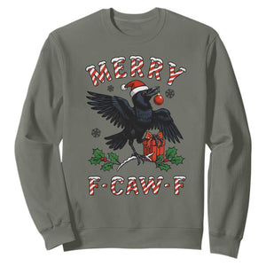 Merry F Caw F Raven Lover Sweatshirt Funny Holidays Gift TS12 Military Green Print Your Wear