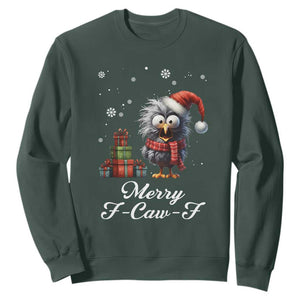 Merry F Caw F Raven Lover Sweatshirt Funny Christmas Gift TS12 Dark Forest Green Print Your Wear