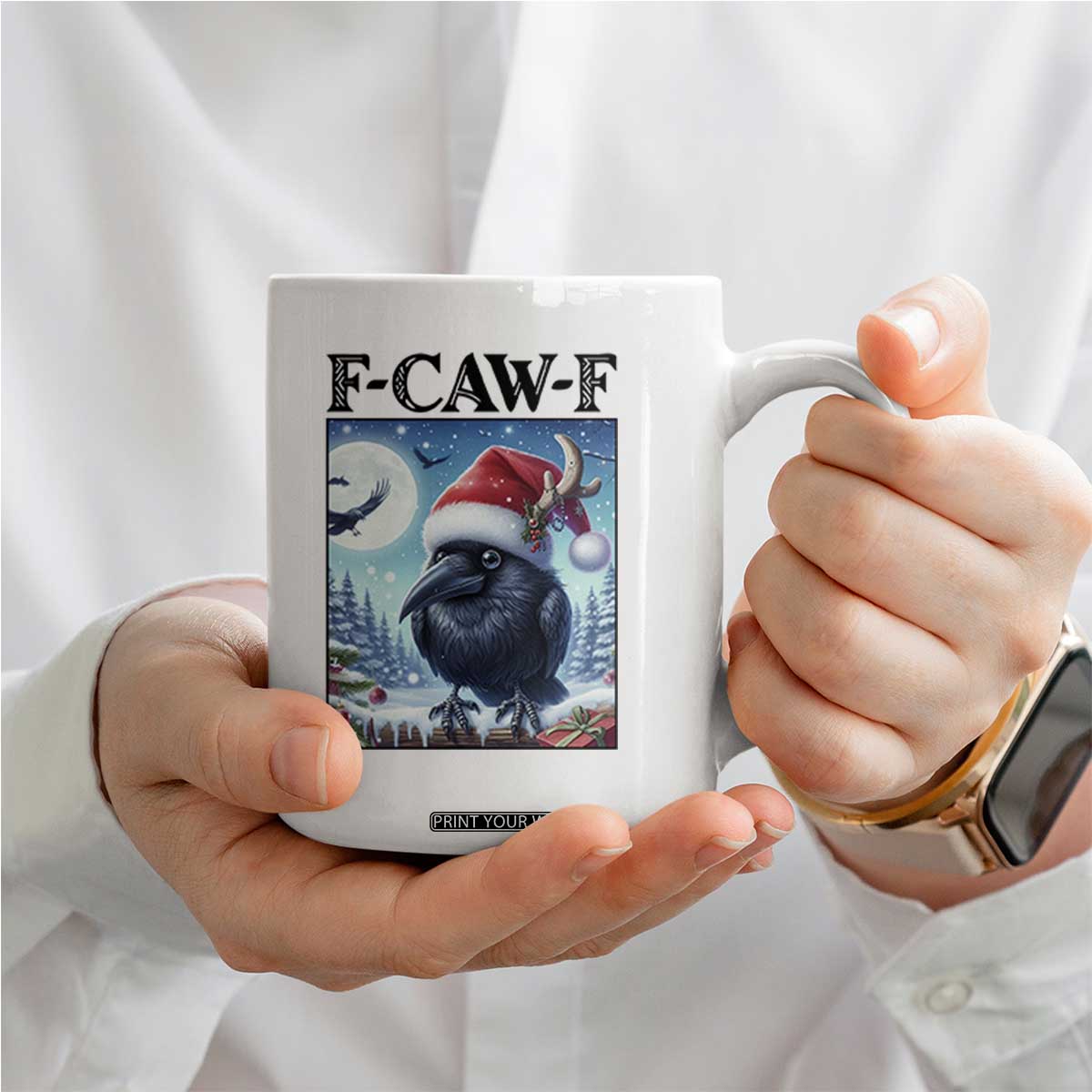 F Caw F Christmas Raven Coffee Mug Funny Bird Lover Gift TS12 Print Your Wear