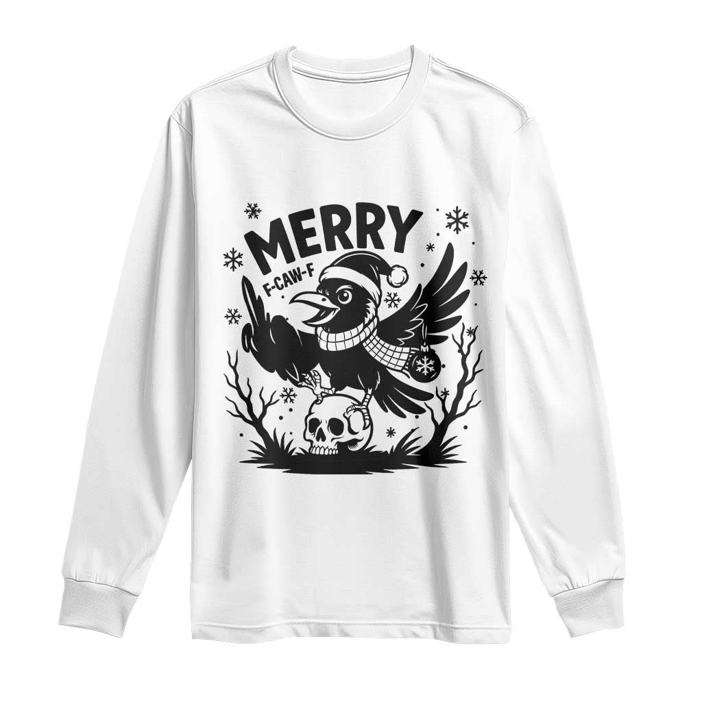 Merry F Caw F Christmas Raven Long Sleeve Shirt Funny Holiday Gift TS12 White Print Your Wear