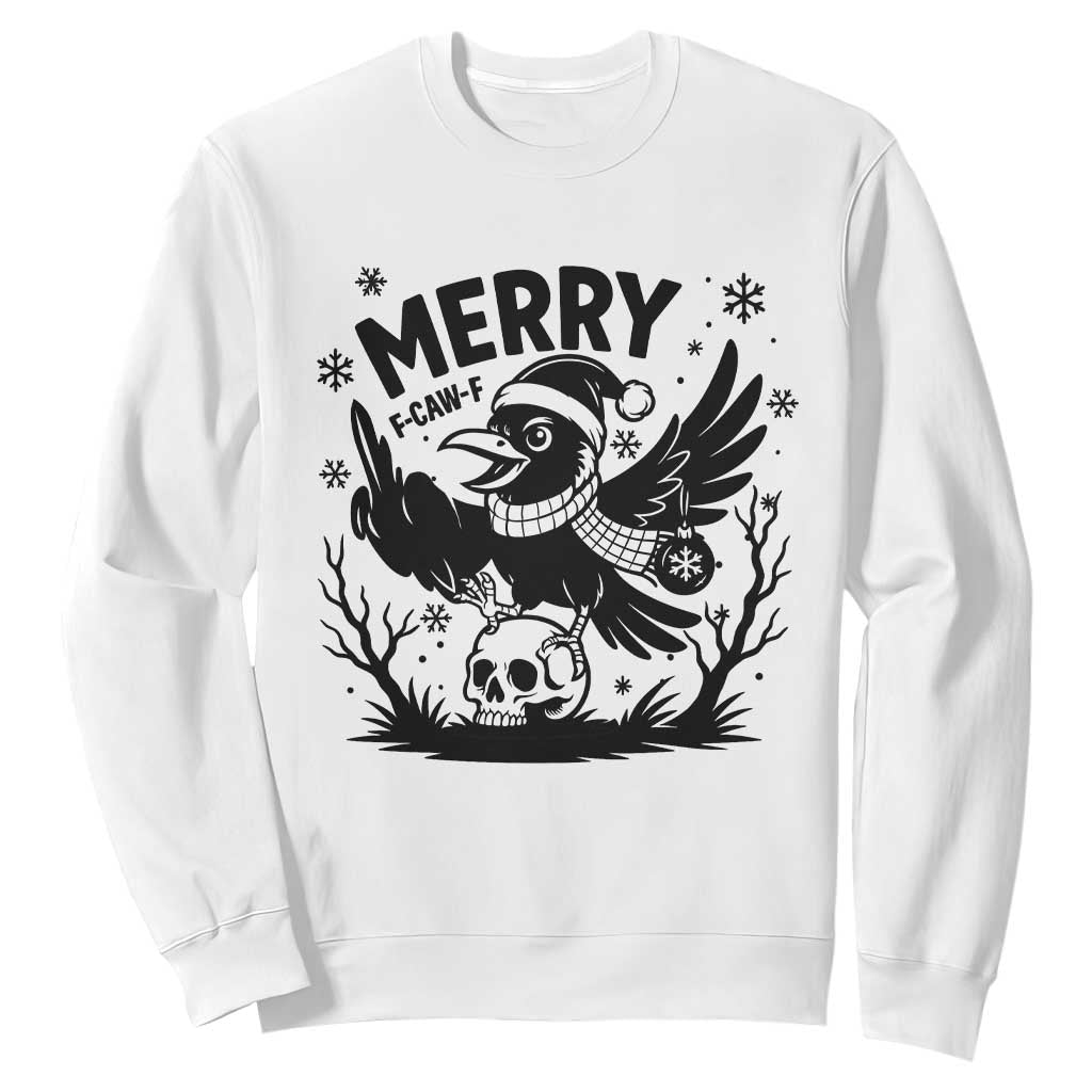 Merry F Caw F Christmas Raven Sweatshirt Funny Holiday Gift TS12 White Print Your Wear