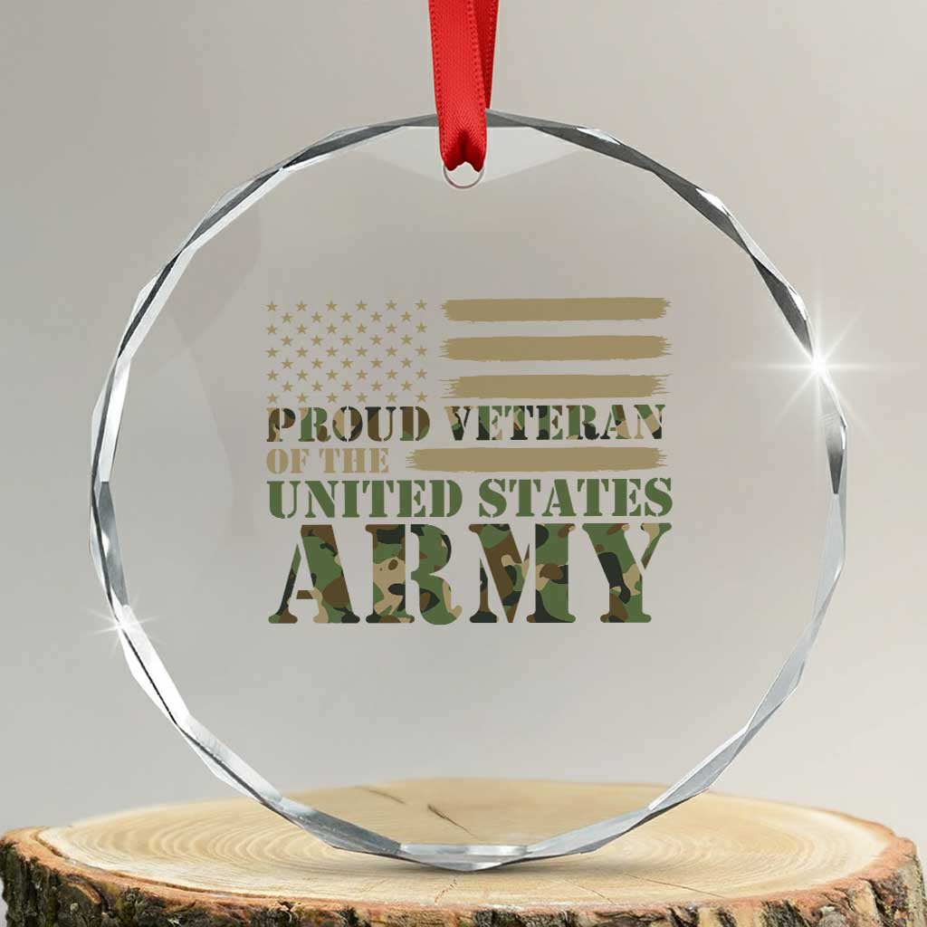 Vintage Camouflage US Flag Crystal Glass Ornament Proud Veteran Of The United States Army