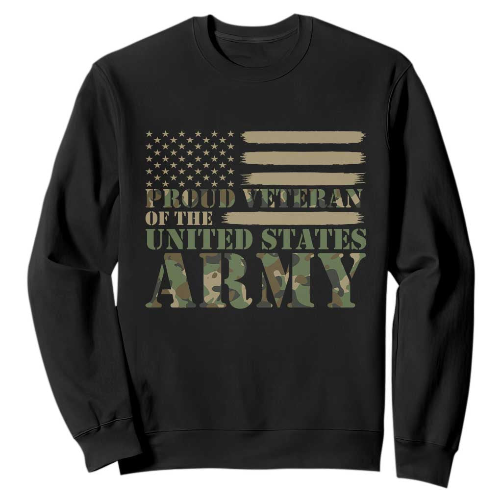 Vintage Camouflage US Flag Sweatshirt Proud Veteran Of The United States Army