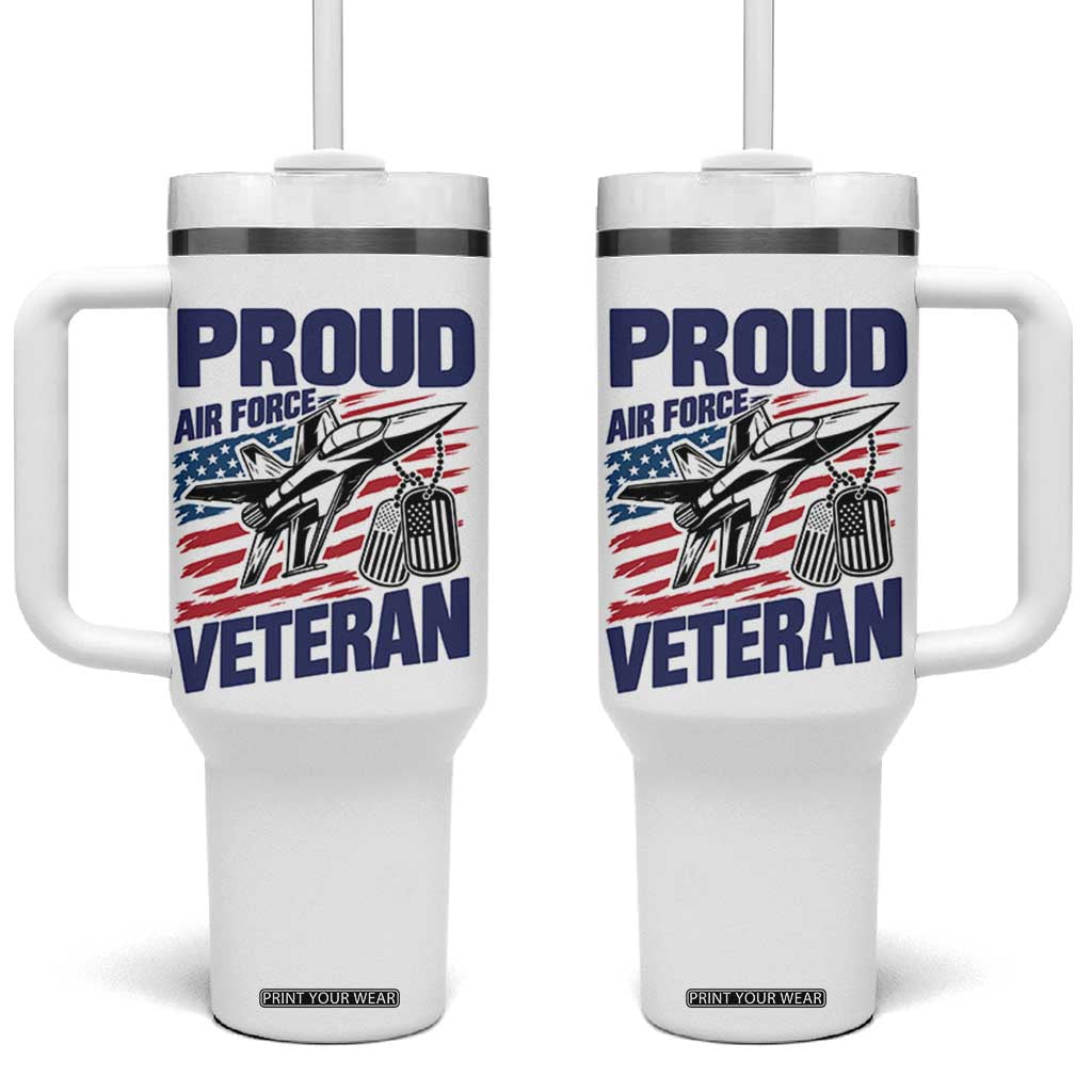 Proud Air Force Veteran Tumbler With Handle Fighter Jet American Flag Military Aviation