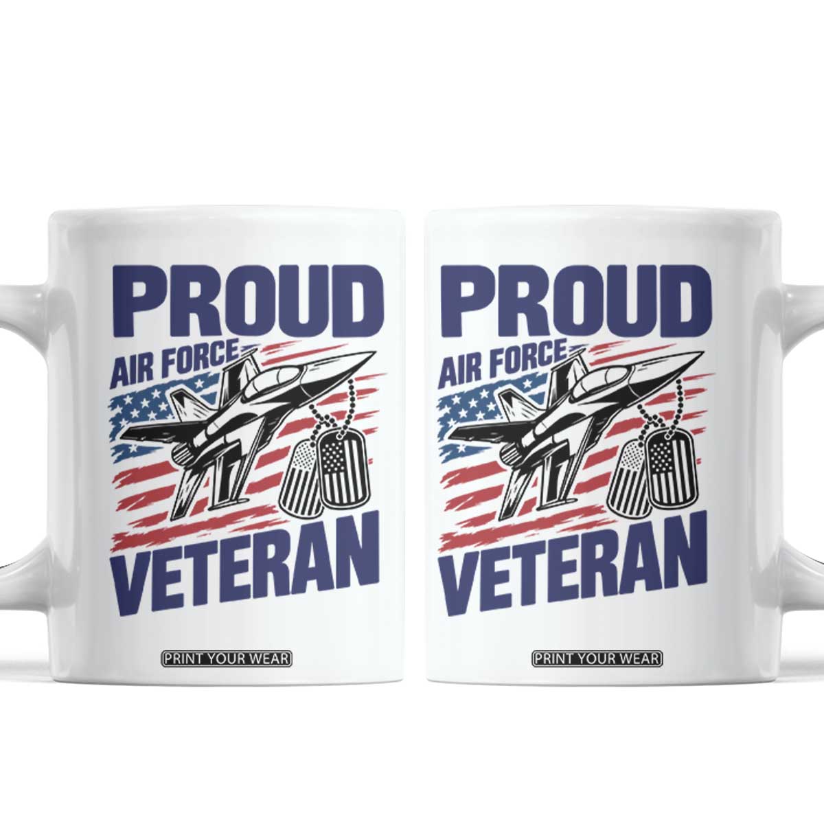 Proud Air Force Veteran Coffee Mug Fighter Jet American Flag Military Aviation