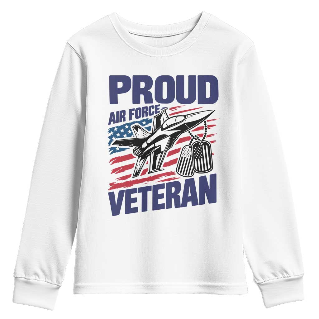 Proud Air Force Veteran Youth Sweatshirt Fighter Jet American Flag Military Aviation