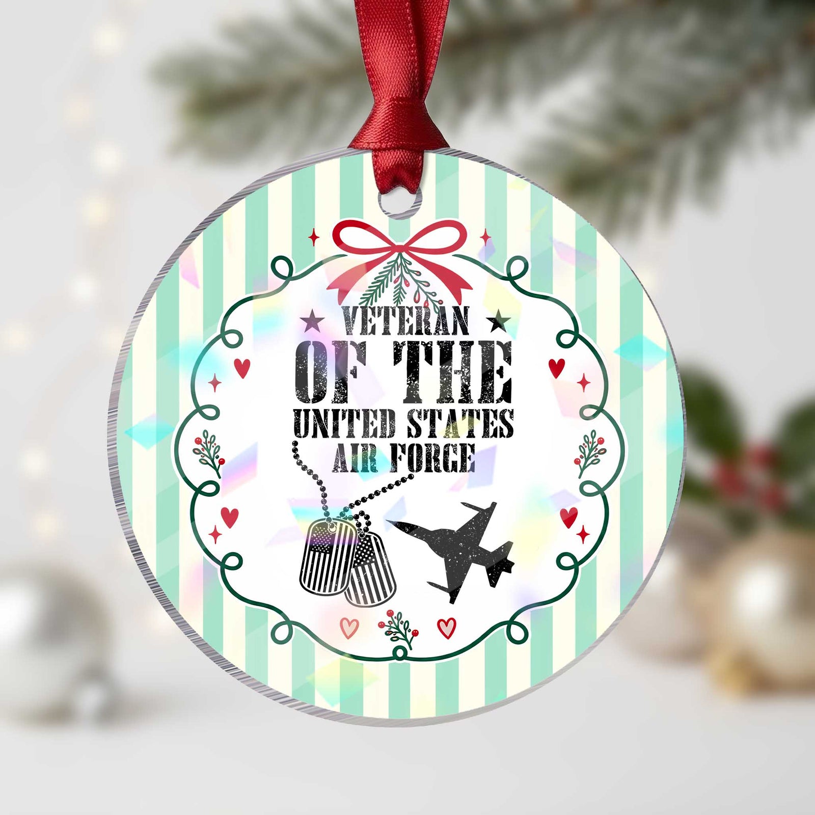Air Force Veteran Holographic Acrylic Ornament Fighter Jet Military Aviation