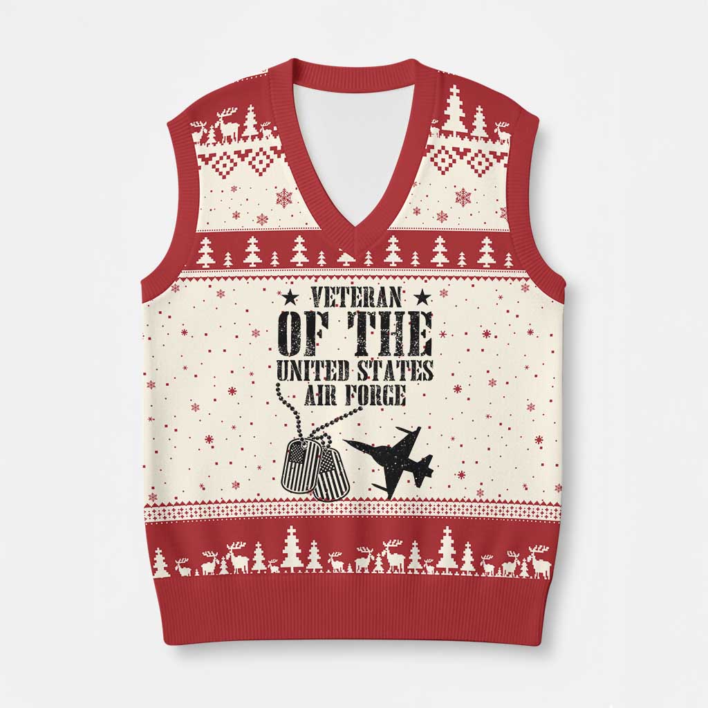 Air Force Veteran V-Neck Knit Sweater Vest Fighter Jet Military Aviation