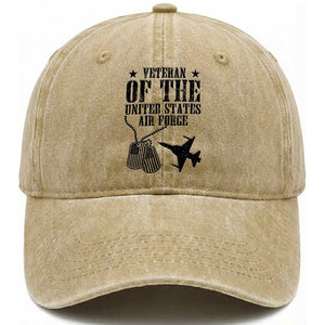 Air Force Veteran Washed Cotton Baseball Cap Fighter Jet Military Aviation